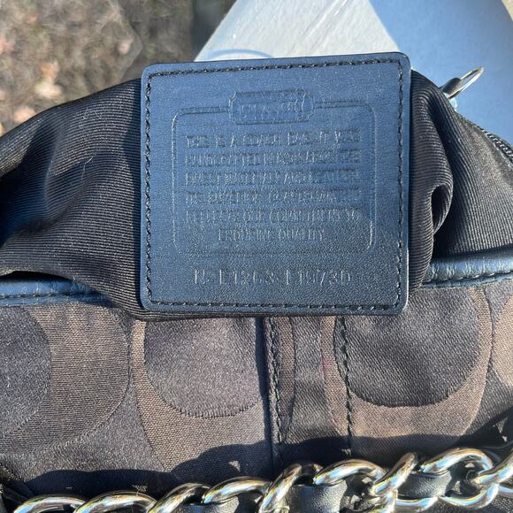 COACH Signature Optic Chain Bag, Black, Canvas with Leather Trim - Picture 4 of 12